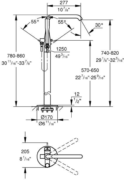 Смеситель для ванны GROHE Essence с душевым гарнитуром напольный хром 23491001