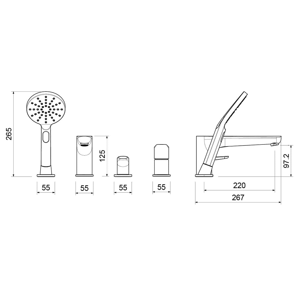 Смеситель на борт ванны Aquanet Бетта на 4 отверстия оружейная сталь AQ1148BGM