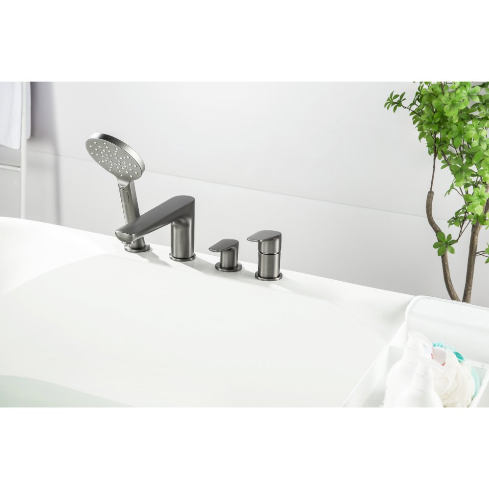 Смеситель на борт ванны Aquanet Бетта на 4 отверстия оружейная сталь AQ1148BGM