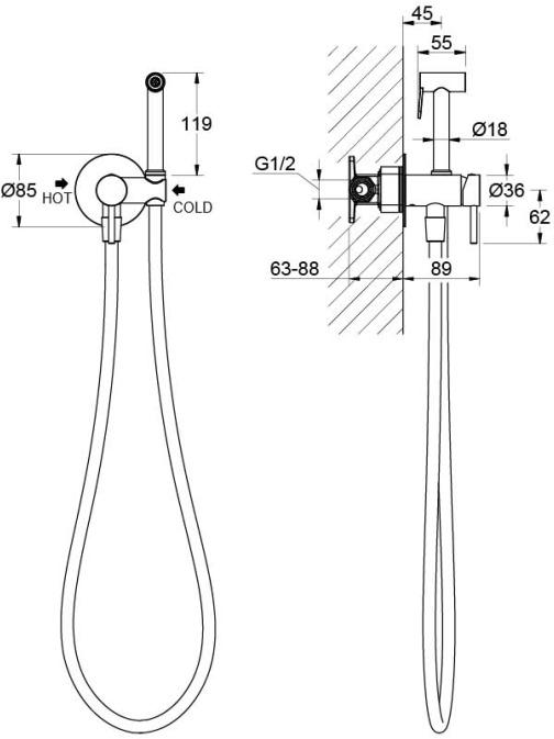 Комплект для гигиенического душа встроенный Aquatek Европа матовый черный AQ1021MB