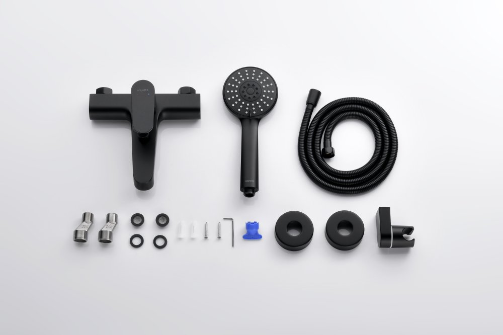 Смеситель для ванны Aquanet Oberon с душевым набором 3jet матовый черный AQ1249MB