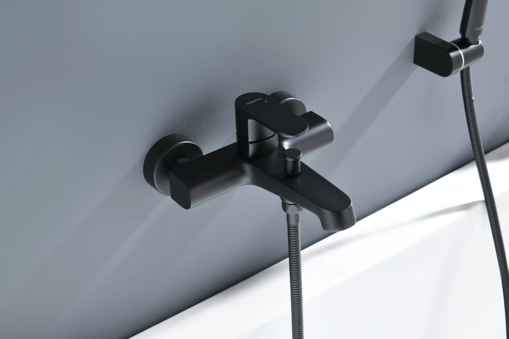 Смеситель для ванны Aquanet Oberon с душевым набором 3jet матовый черный AQ1249MB