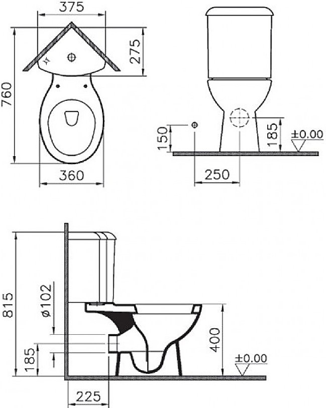 Унитаз угловой напольный VitrA Arkitekt с сиденьем микролифт 9754B003-7201