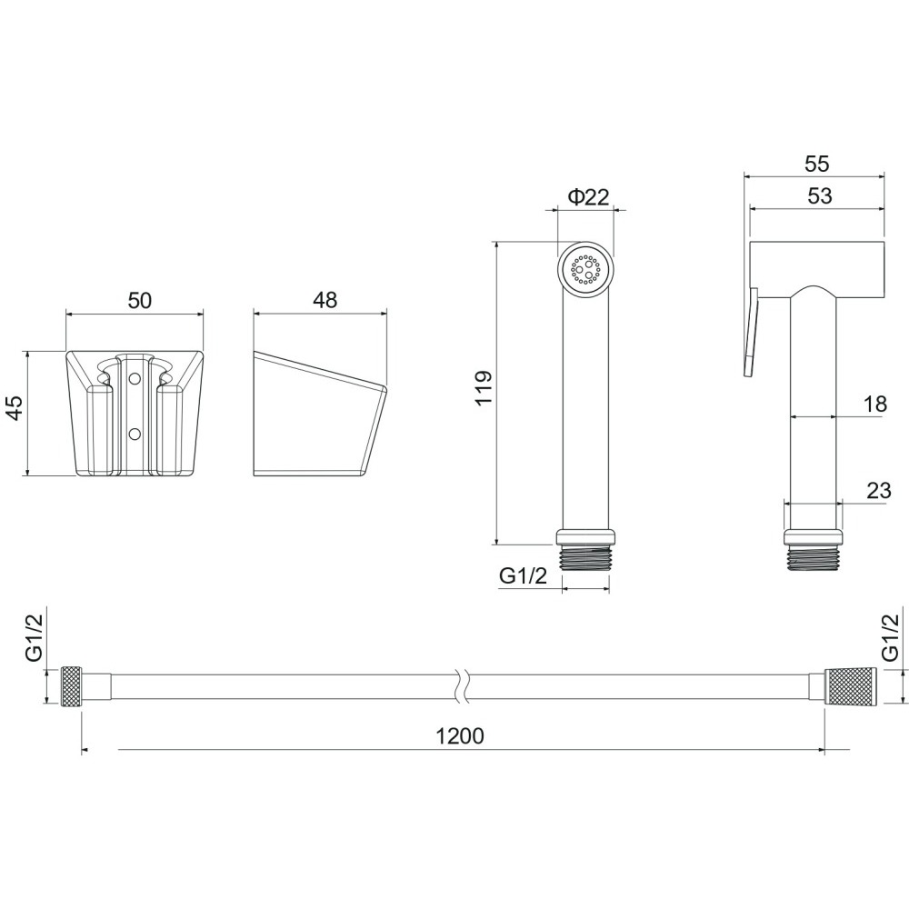 Гигиенический душ со шлангом 120 см и держателем Aquanet оружейная сталь AQ2054BGM