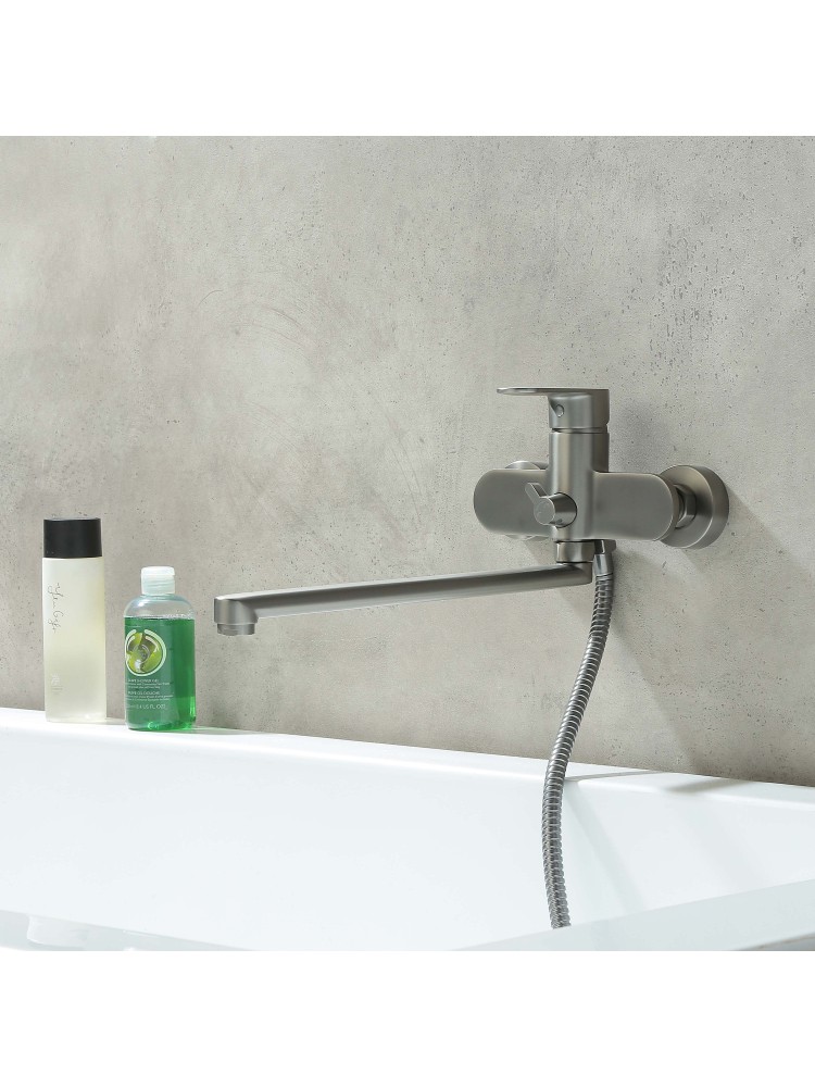 Смеситель для ванны с длинным изливом Aquanet Ника оружейная сталь AQ1842BGM