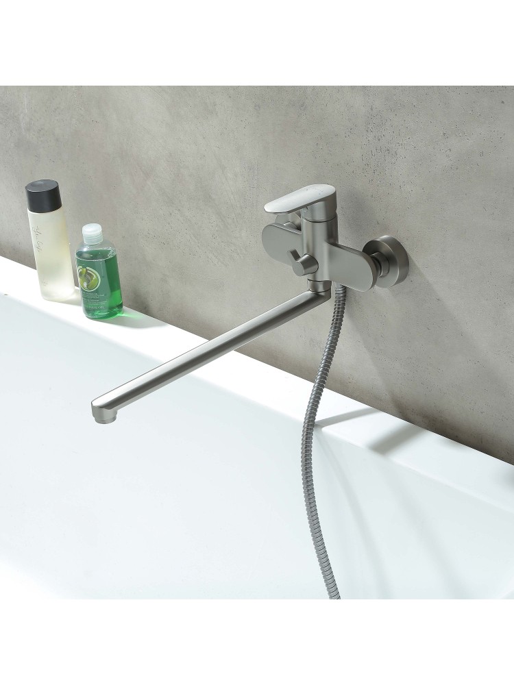 Смеситель для ванны с длинным изливом Aquanet Ника оружейная сталь AQ1842BGM