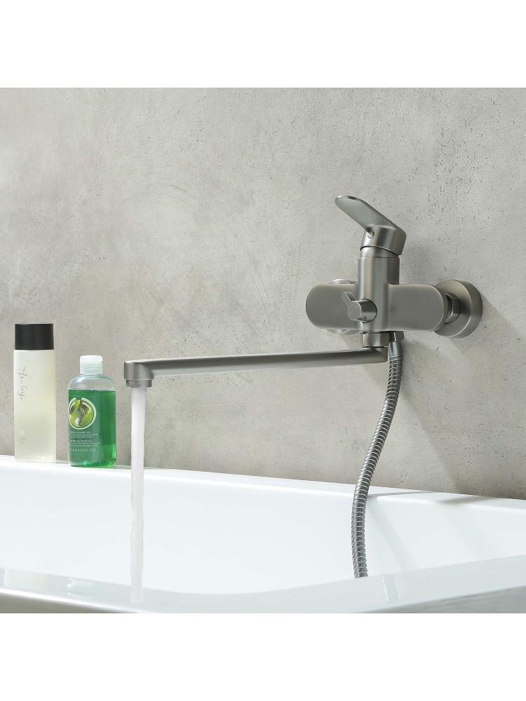 Смеситель для ванны с длинным изливом Aquanet Ника оружейная сталь AQ1842BGM