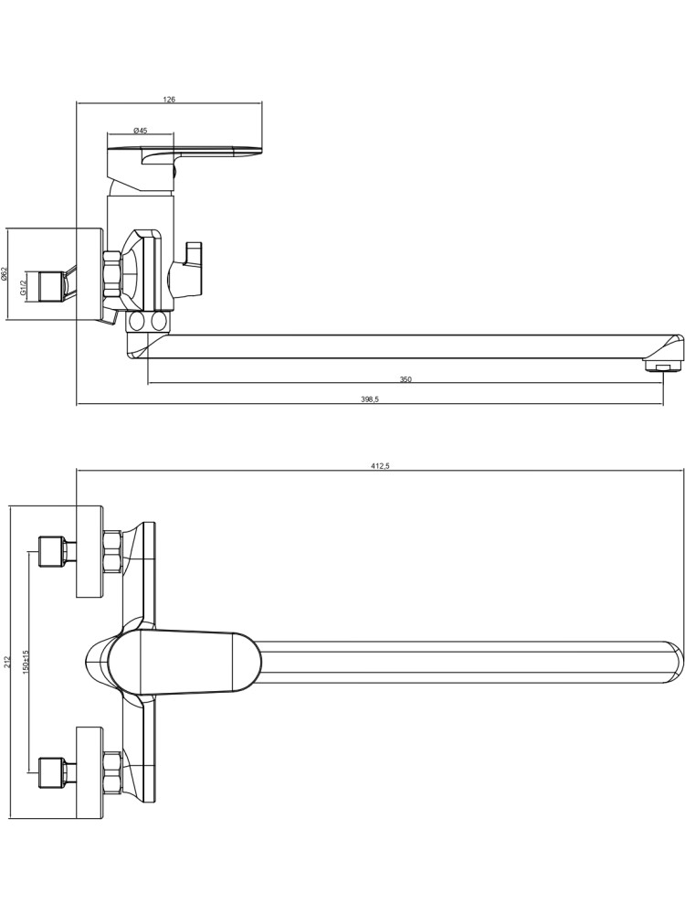 Смеситель для ванны с длинным изливом Aquanet Ника оружейная сталь AQ1842BGM