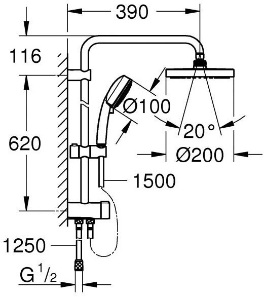 Душевая система GROHE Tempesta Cosmopolitan 200 без смесителя хром 27394002