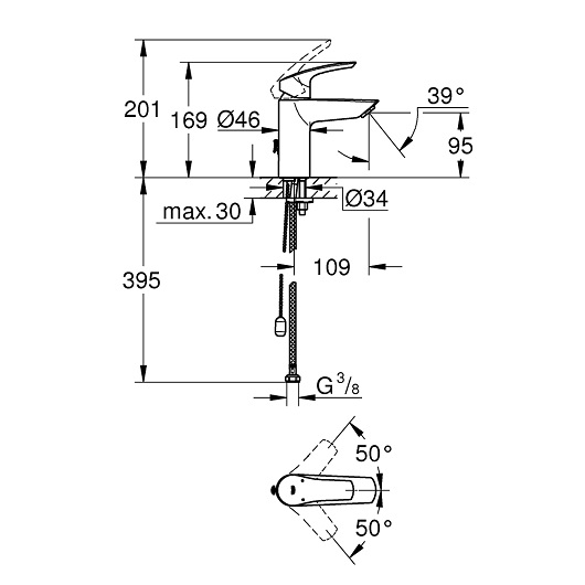 Смеситель для раковины GROHE Eurosmart S-Size с цепочкой хром 33188003