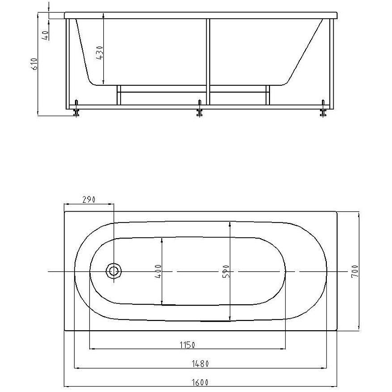 Ванна акриловая Triton Оберон 160х70 см OBR160-0000086