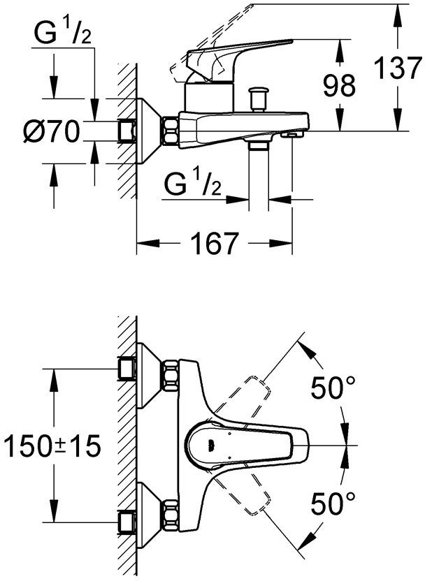 Смеситель для ванны GROHE BauFlow хром 23601000