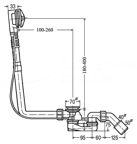 Слив-перелив для ванны Viega Multiplex 40/50 x 540 мм без накладок 103071