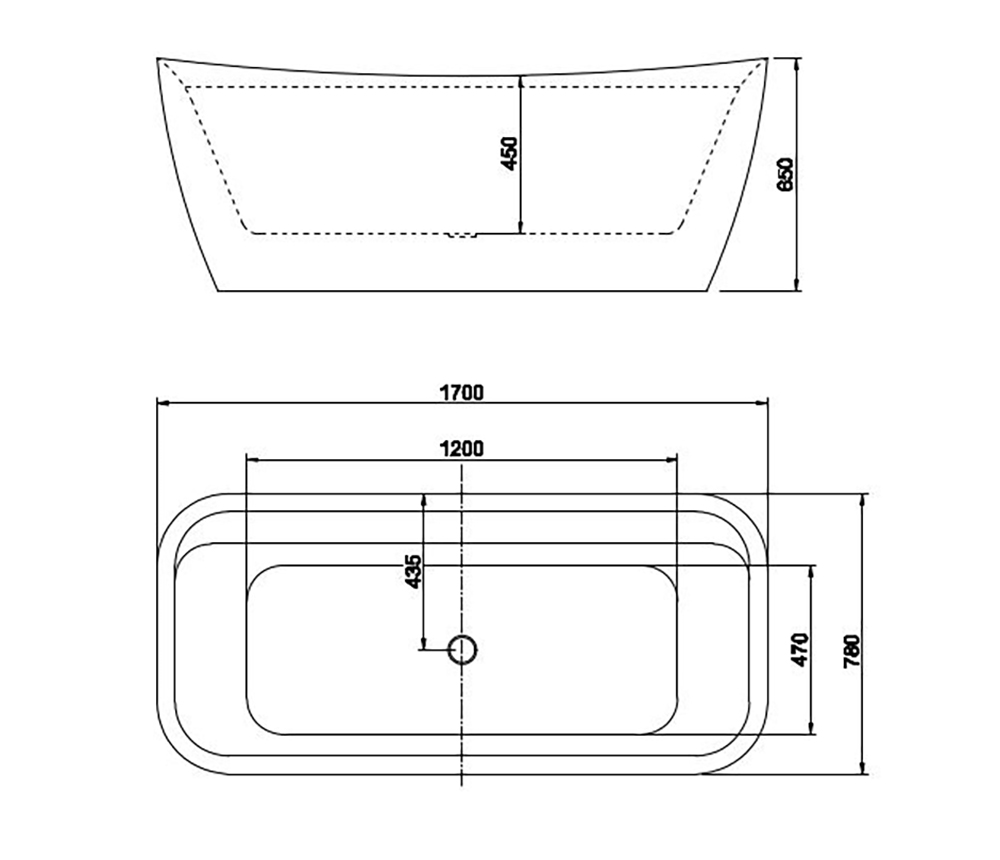 Ванна акриловая отдельностоящая Aquanet АМАДЕО 1700x780x650 мм со сливом и ножками AQ-197778