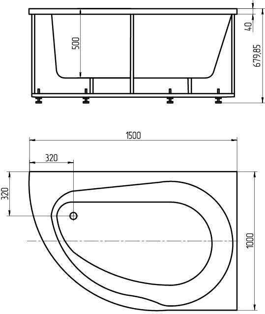 Ванна акриловая Triton Вирго 150x70 см правая с фронтальным экраном VIR150-0000025