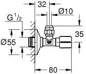 Вентиль угловой GROHE 1/2 x 3/8 для подключения смесителей хром 22039000