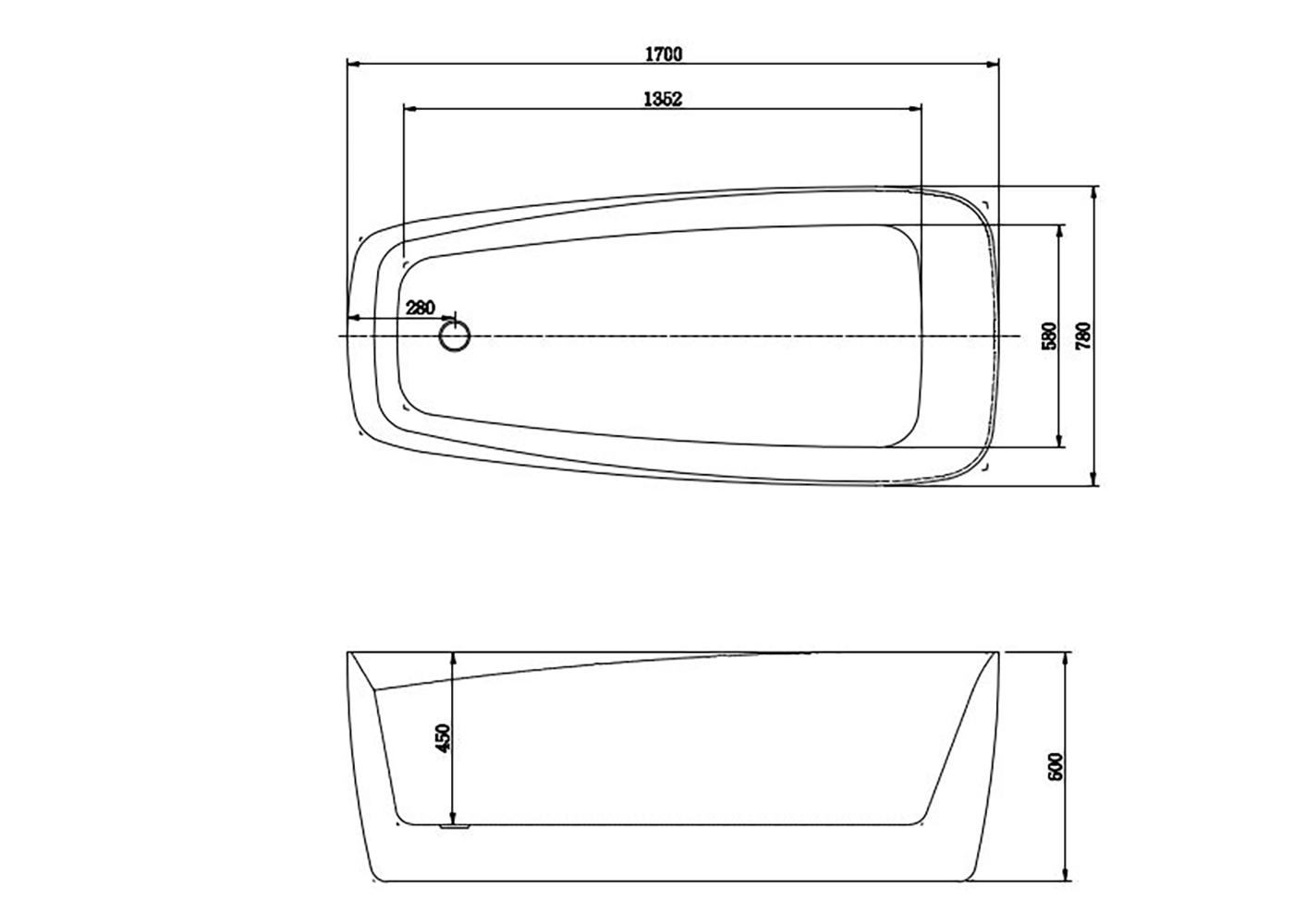 Ванна акриловая отдельностоящая Aquanet ПАОЛА 1700x780x600 мм со сливом и ножками AQ-190778