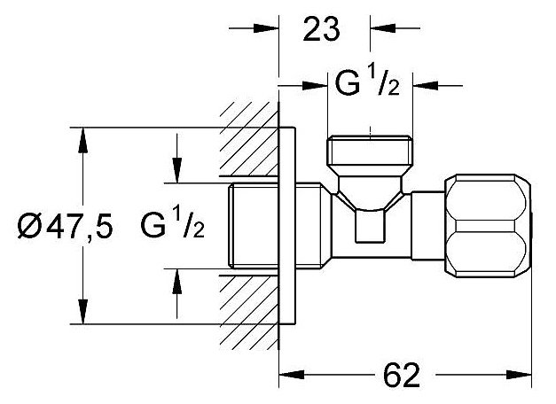 Вентиль угловой Grohe 1/2 x 1/2 хром 2201600M