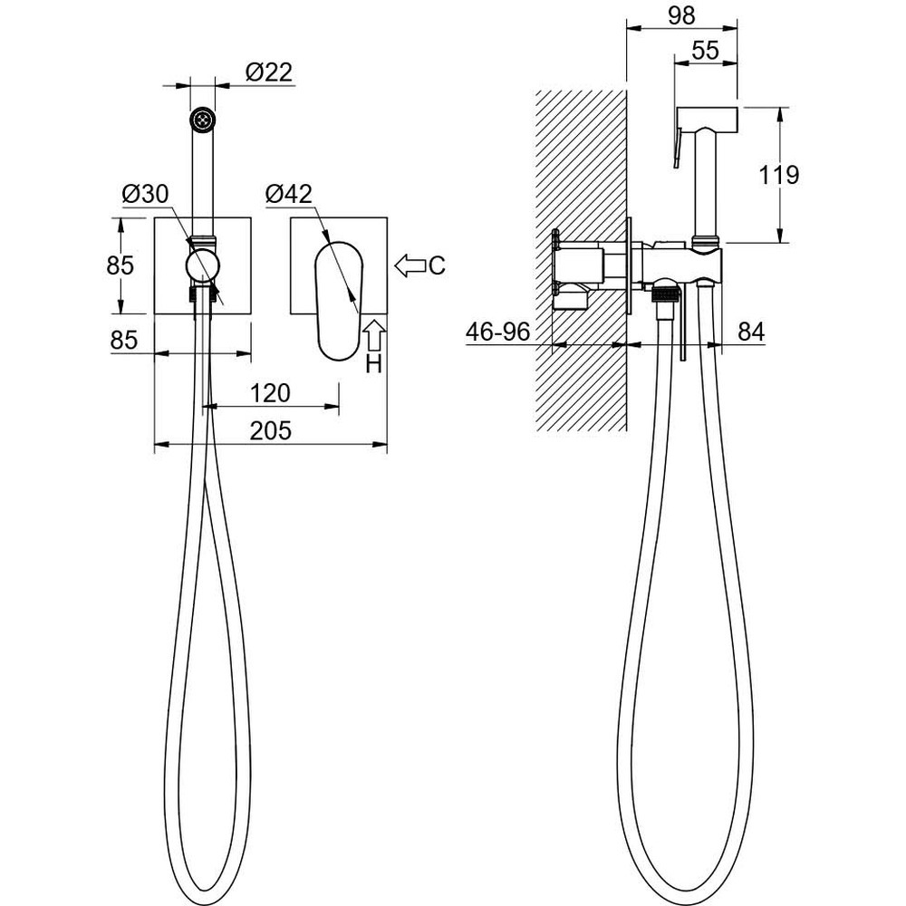 Комплект для гигиенического душа встроенный Aquanet Oberon шлифованное золото AQ1220BG
