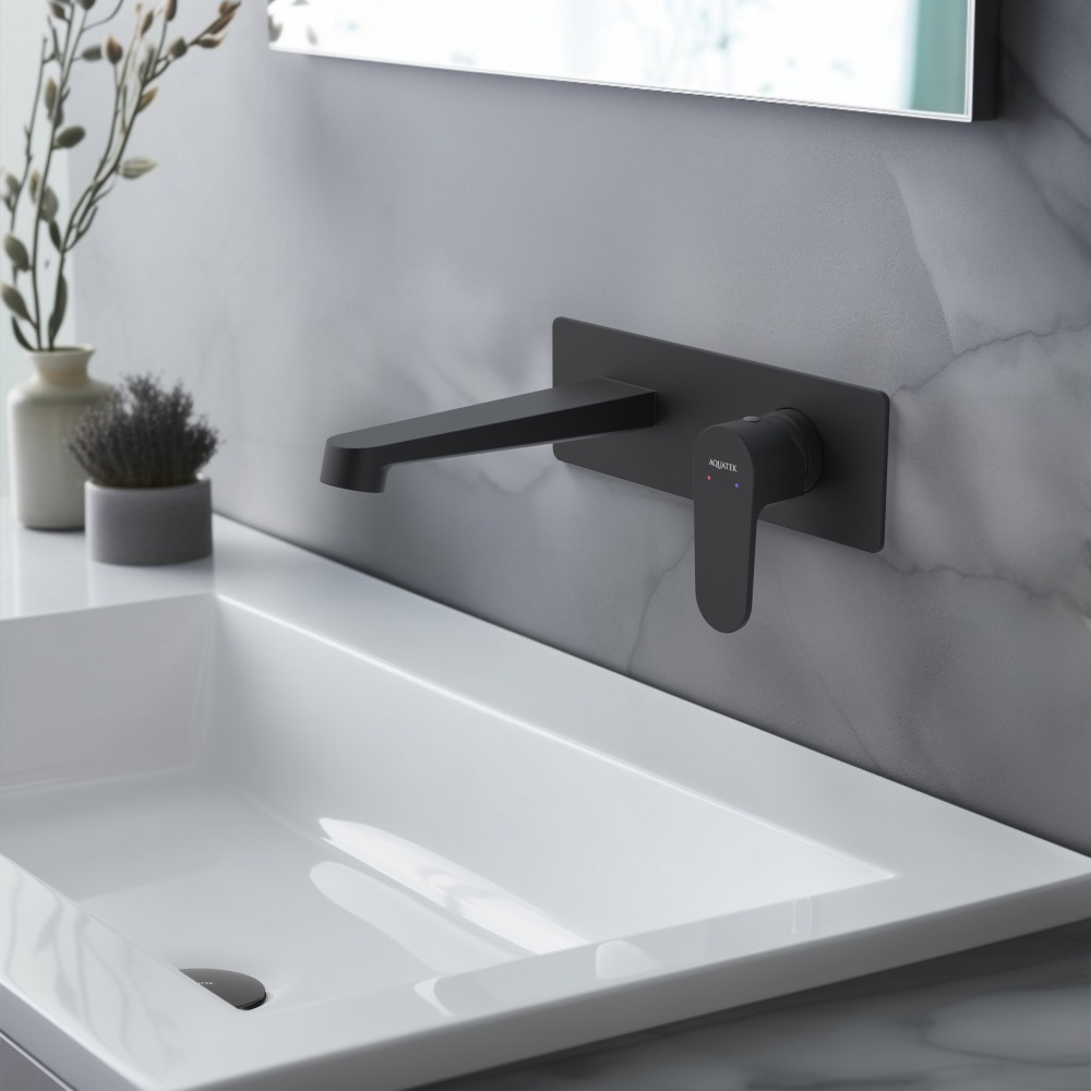 Смеситель для раковины настенный Aquanet Oberon скрытого монтажа матовый черный AQ1213MB