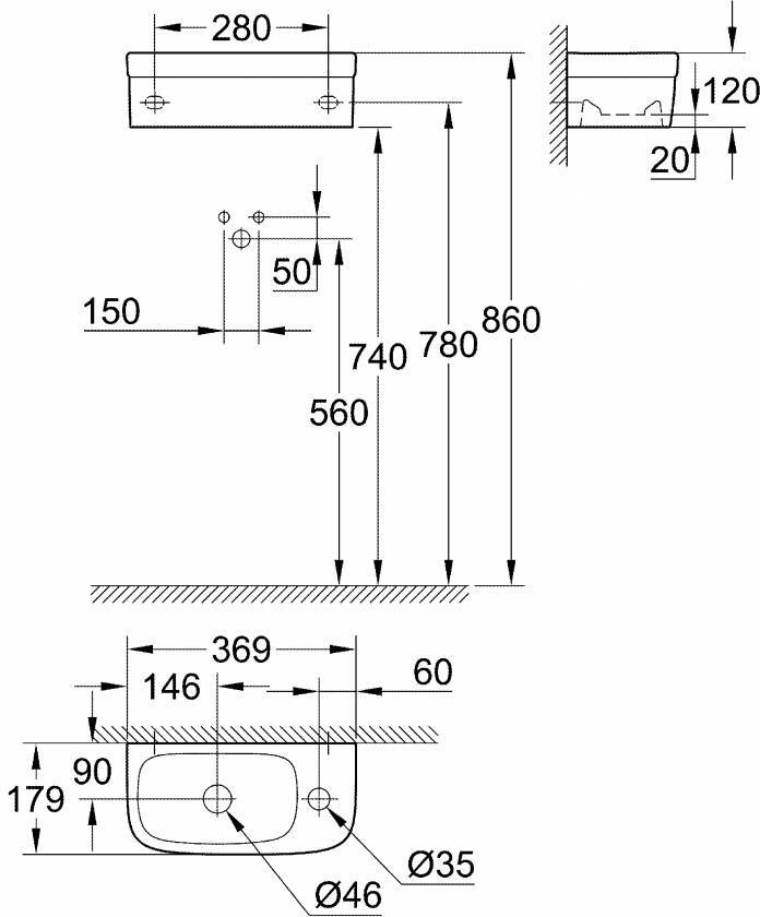 Раковина компактная GROHE Euro Ceramic 37 см 39327000