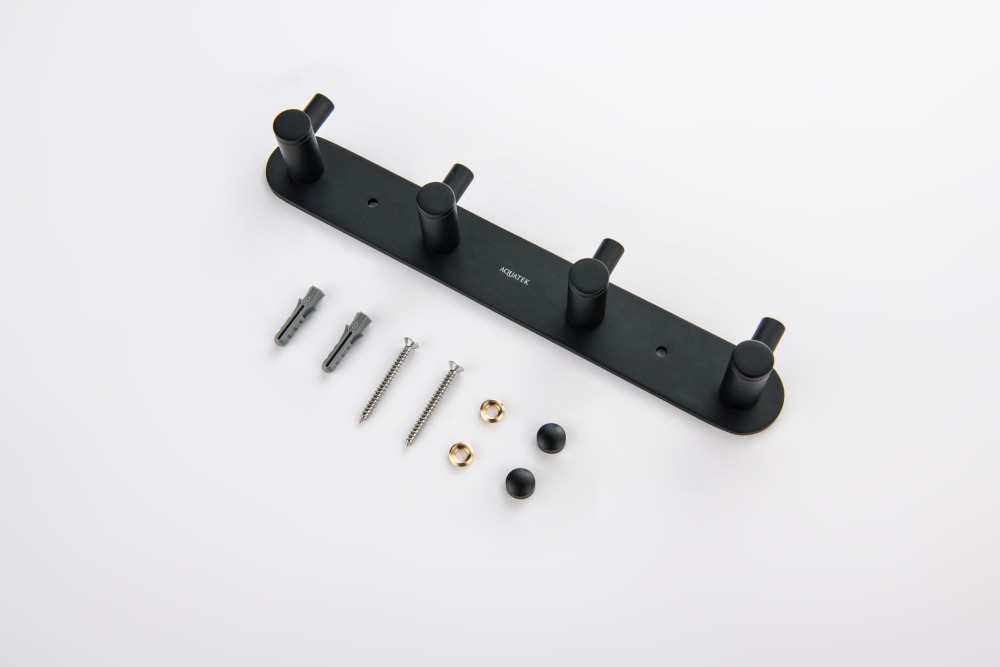 Планка с 4 крючками Aquanet Europa матовый черный AQ4123MB