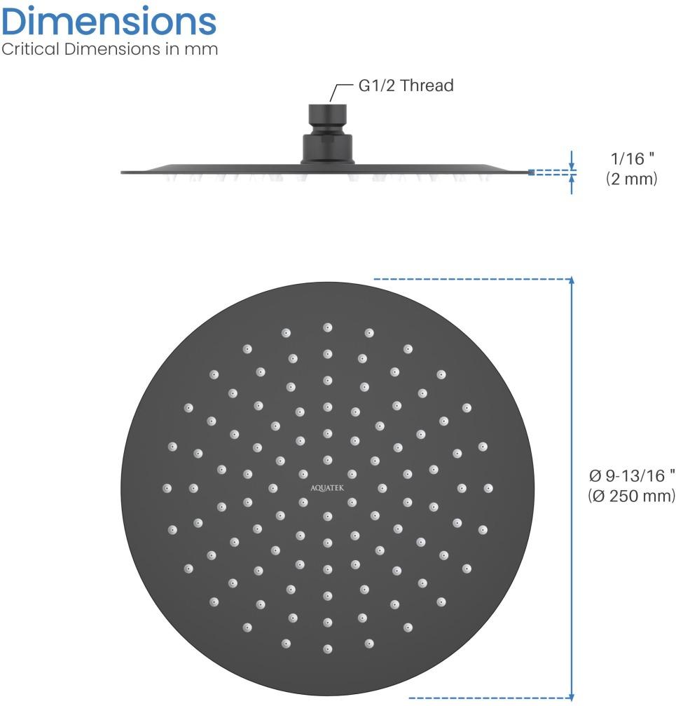 Верхний душ Aquanet AQ2073MB круглый 250х2 мм матовый черный AQ2073MB
