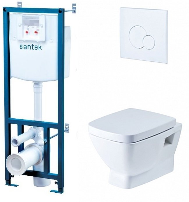 Комплект инсталляция с подвесным унитазом Santek Нео Пэк сиденье микролифт белая кнопка 1.WH30.2.463