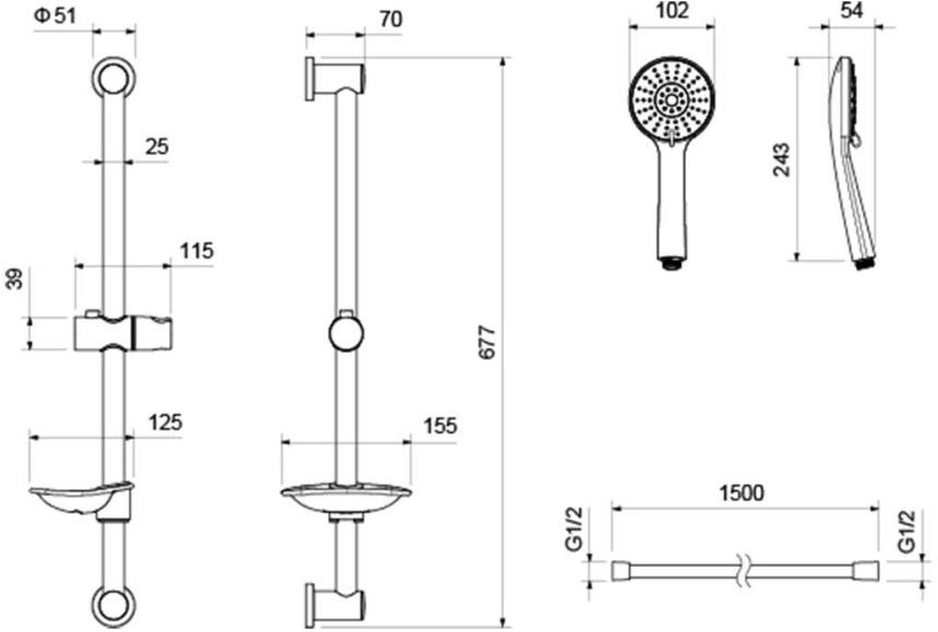 Набор смесителей AQUATEK БЕТТА Set 3 в 1 (AQ1110CR+AQ1160CR+AQ2013CR) хром AQ1131CR