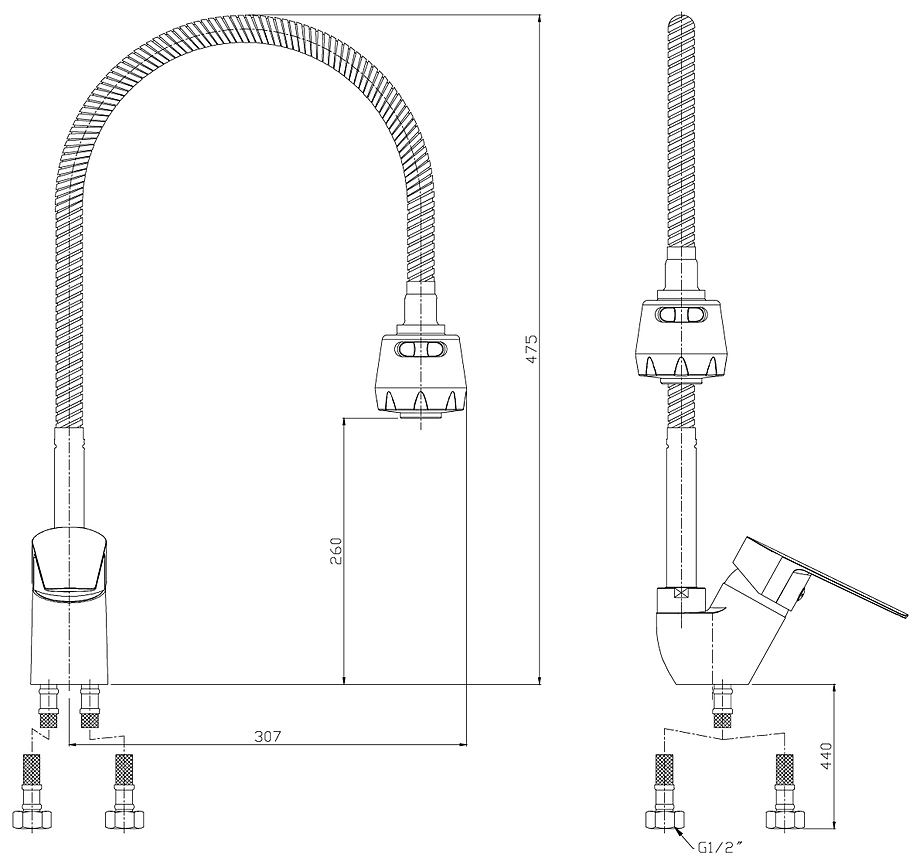 Смеситель для кухни Rossinka Silvermix S35-26 с гибким изливом хром S35-26