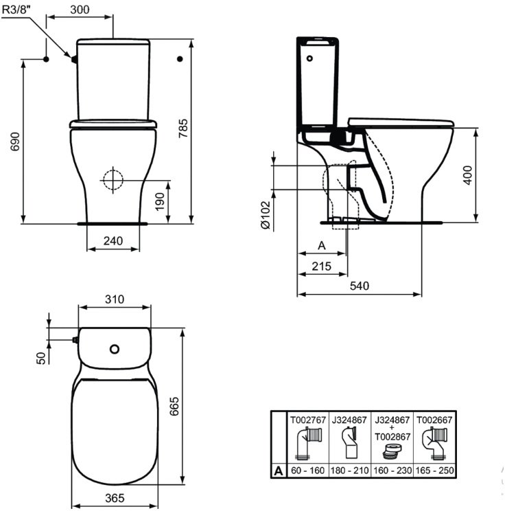 Унитаз напольный Ideal Standard Tesi AquaBlade под бачок горизонтальный выпуск T008701