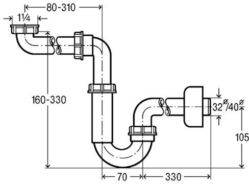 Сифон трубный Viega 1 1/4 x 32 мм пластик модель 5729 606220