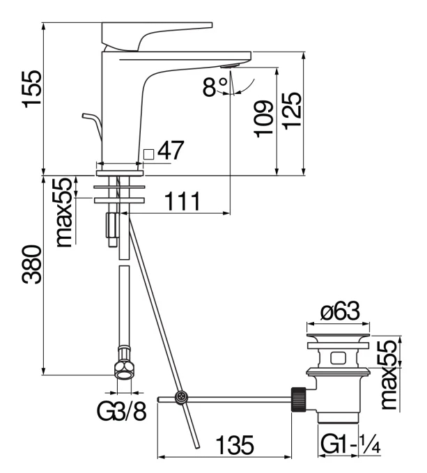 Смеситель для раковины Seven SE124118/1CR