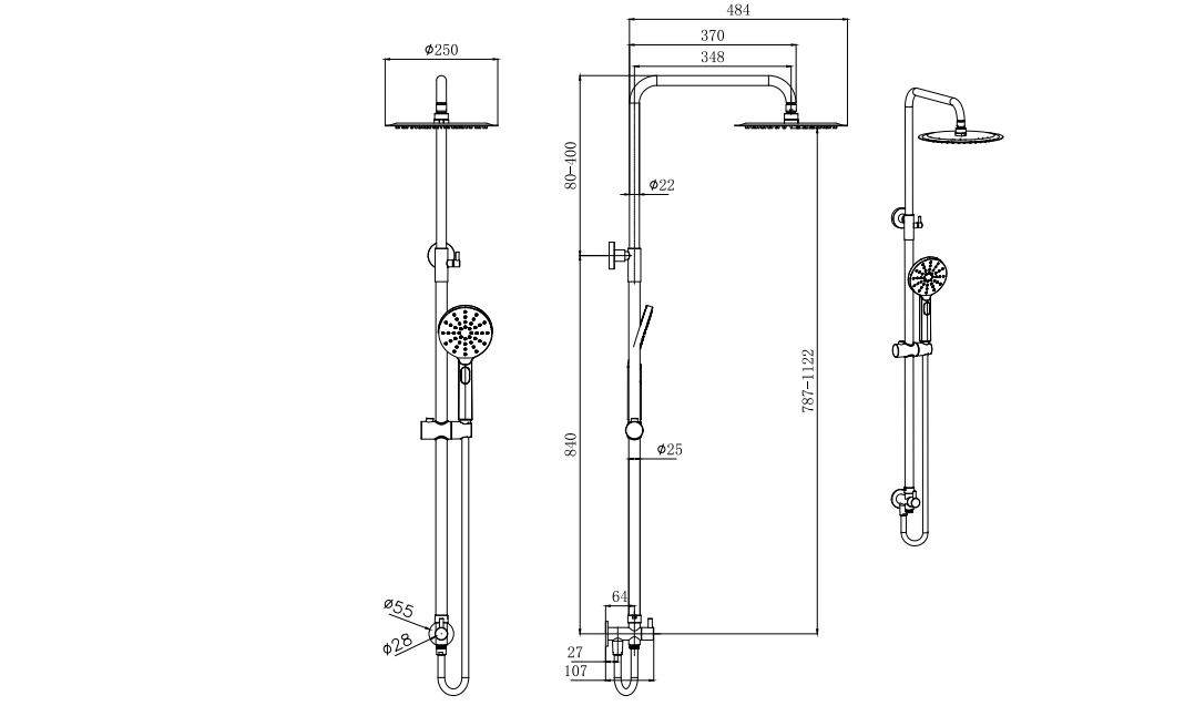 Душевая система Aquanet Вега Reno 3jet 250 мм матовый черный AQ2046MB