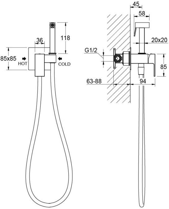 Комплект для гигиенического душа встроенный Aquatek Либра AQ1022CR