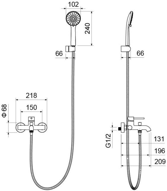 Смеситель для ванны Aquanet Европа с душевым набором 3jet матовый черный AQ1349MB