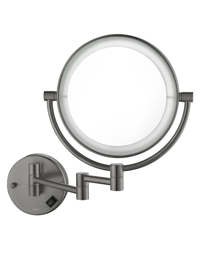 Зеркало косметическое настенное с подсветкой Aquanet 5x увеличение оружейная сталь AQ4915BGM
