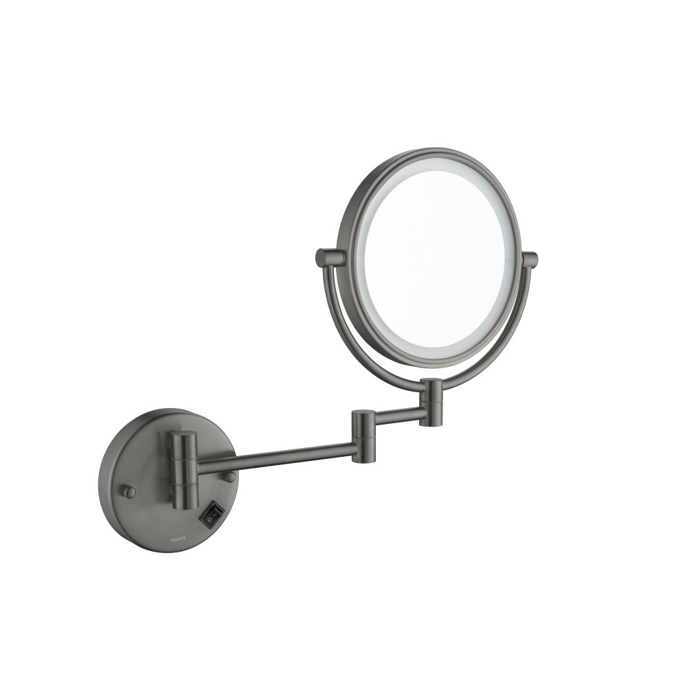 Зеркало косметическое настенное с подсветкой Aquanet 5x увеличение оружейная сталь AQ4915BGM