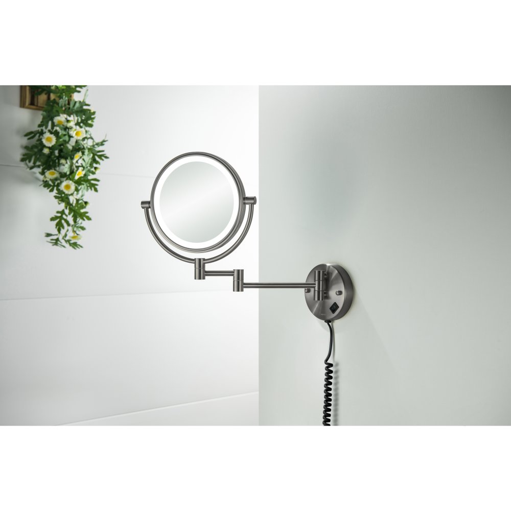 Зеркало косметическое настенное с подсветкой Aquanet 5x увеличение оружейная сталь AQ4915BGM