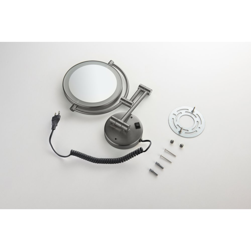 Зеркало косметическое настенное с подсветкой Aquanet 5x увеличение оружейная сталь AQ4915BGM