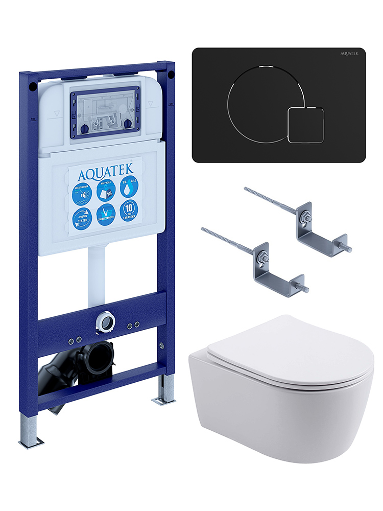 Инсталляция с унитазом AQUATEK Европа 4 в 1 рама INS-0000025 кнопка KDI-0000069 унитаз AQ1106L-00 New-069