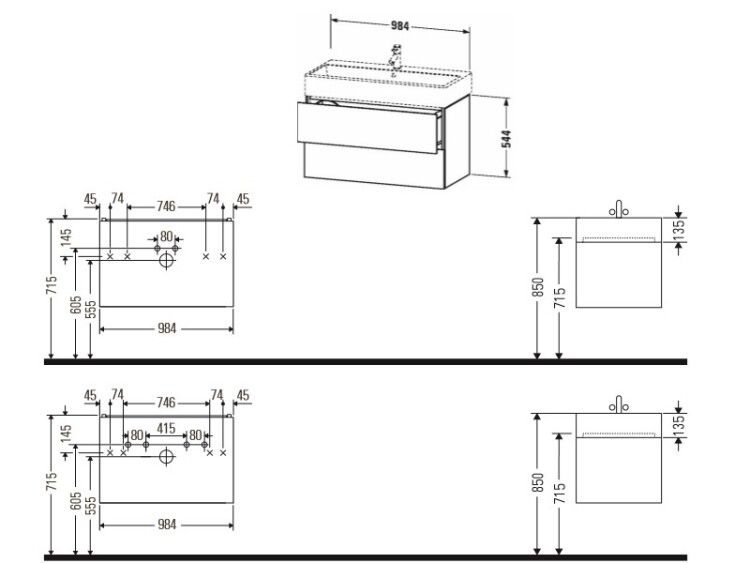 Тумба под раковину Duravit L-Cube 984x459x544 мм подвесная серо-коричневый матовый LC627809191
