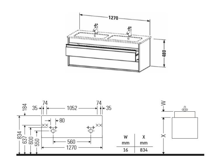 Тумба под раковину подвесная Duravit Ketho 1270x475x480 мм для двойной раковины 2 ящика орех натуральный KT643207979