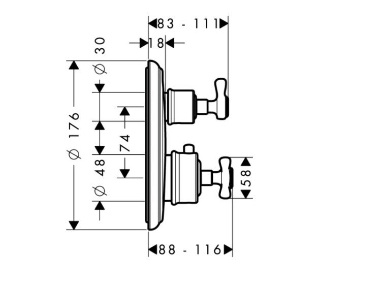 Термостат для душа AXOR Montreux на 1 потребителя встраиваемый, цвет полированное золото 16800990