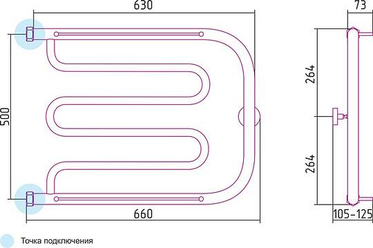 Полотенцесушитель водяной Сунержа Лира 650x500 мм без покрытия 00-0012-5065