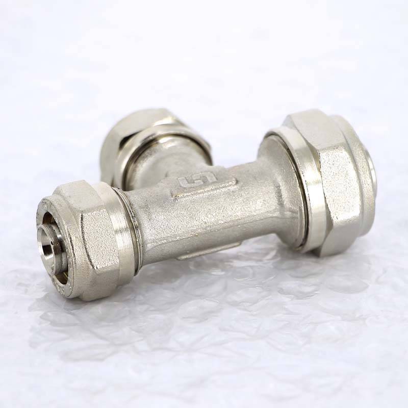 Тройник обжимной никелированный Uni-Fitt 20х16х16 мм 666N7660