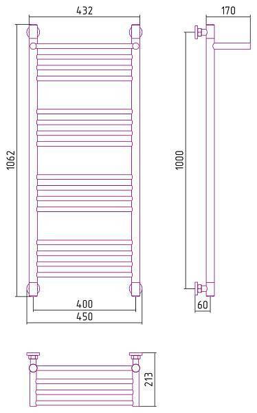 Полотенцесушитель водяной Сунержа Богема+ с 1 полкой 400х1000 мм без покрытия 00-0223-1040