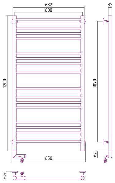 Полотенцесушитель электрический Сунержа Богема 2.0 600x1200 мм левый сатин 071-5204-1260