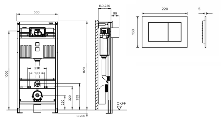 Инсталляция для унитаза TECE TECEbase 3.0 с клавишей TECEnow белый матовый 500x230x1320 мм N500417