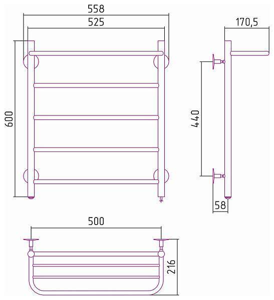 Полотенцесушитель электрический Стилье Формат 30 50x60 см без покрытия 00530-6050